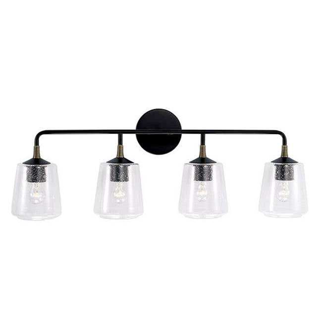 Capital Lighting Amara 31.5'' W X 11.5'' H 4-light Vanity In Matte Black With Brass With Clear Seeded Glass And Brass Wrapped Detail