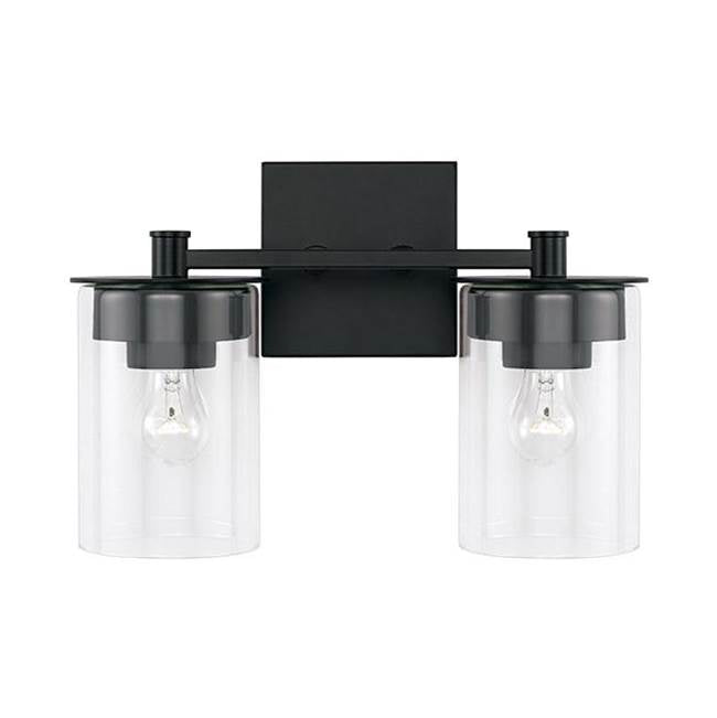 Capital Lighting Mason 14'' W X 9'' H 2-light Vanity In Matte Black With Clear Glass