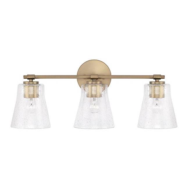 Capital Lighting Baker 23'' W X 9.5'' H 3-light Vanity In Aged Brass With Clear Seeded Glass