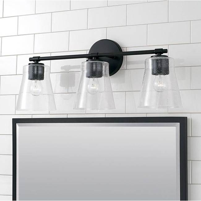 Capital Lighting 146931MB-533 Matte Black 23'' W X 9.5'' H 3-light Vanity In Matte Black With Clear Seeded Glass Image 2