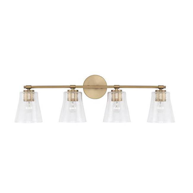 Capital Lighting Baker 32'' W X 9.5'' H 4-light Vanity In Aged Brass With Clear Seeded Glass