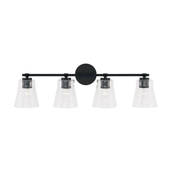 Capital Lighting Baker 32'' W X 9.5'' H 4-light Vanity In Aged Brass With Clear Seeded Glass