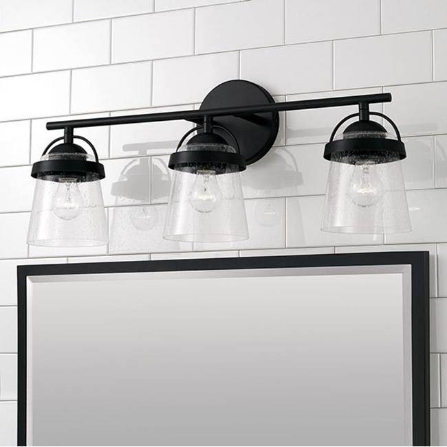 Capital Lighting 147031MB-534 Matte Black 23'' W X 9.5'' H 3-light Vanity In Matte Black With Clear Seeded Glass Image 2