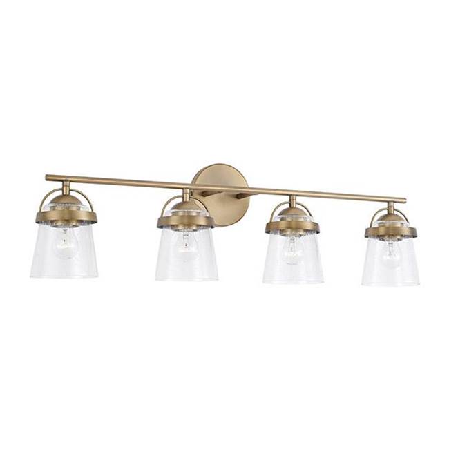 Capital Lighting 147041AD-534 Aged Brass 32.5'' W X 9.5'' H 4-light Vanity In Aged Brass With Clear Seeded Glass Image 1