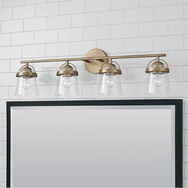 Capital Lighting 147041AD-534 Aged Brass 32.5'' W X 9.5'' H 4-light Vanity In Aged Brass With Clear Seeded Glass Image 2