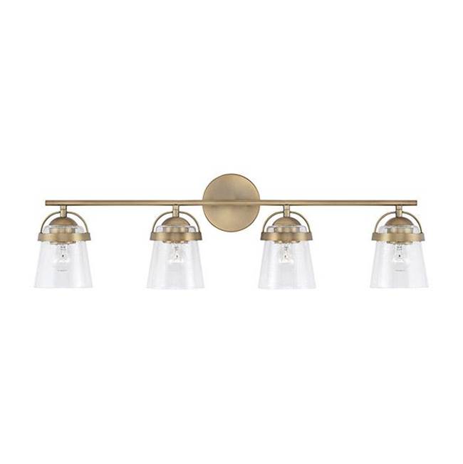 Capital Lighting Madison 32.5'' W X 9.5'' H 4-light Vanity In Aged Brass With Clear Seeded Glass