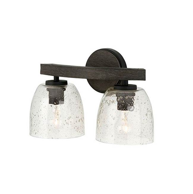 Capital Lighting 147621CK-536 Carbon Grey,Black Iron 15.5''w X 9.5''h 2-light Vanity In Carbon Grey And Black Iron With Stone Seeded Glass Handcrafted Of Wire-brushed Mango Wood Image 1