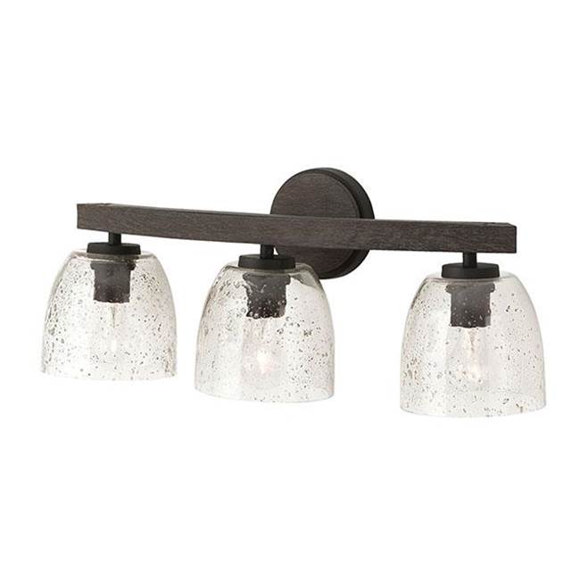 Capital Lighting 147631CK-536 Carbon Grey,Black Iron 24.5''w X 9.5''h 3-light Vanity In Carbon Grey And Black Iron With Stone Seeded Glass Handcrafted Of Wire-brushed Mango Wood Image 1