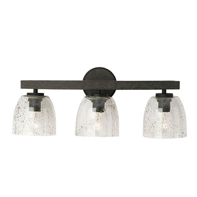 Capital Lighting 147631CK-536 Carbon Grey,Black Iron 24.5''w X 9.5''h 3-light Vanity In Carbon Grey And Black Iron With Stone Seeded Glass Handcrafted Of Wire-brushed Mango Wood Image 3