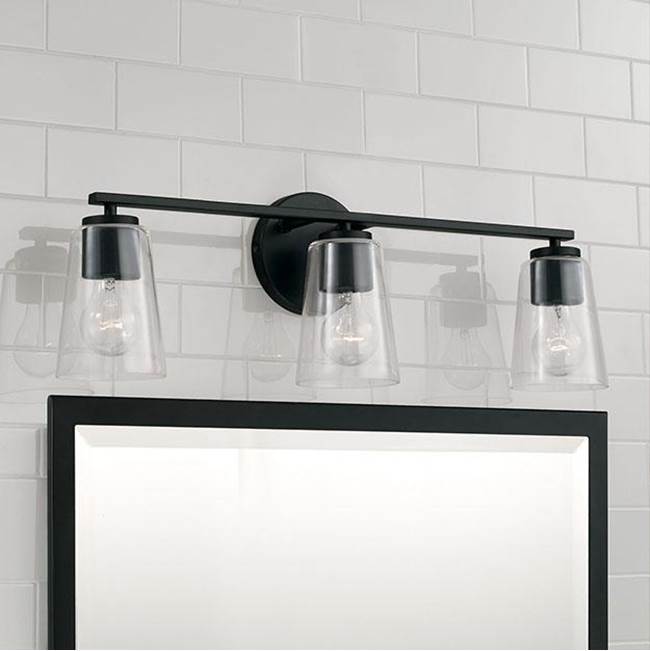 Capital Lighting 148631MB-537 Matte Black 25''w X 8.25''h 3-light Vanity In Matte Black With Clear Glass Image 4