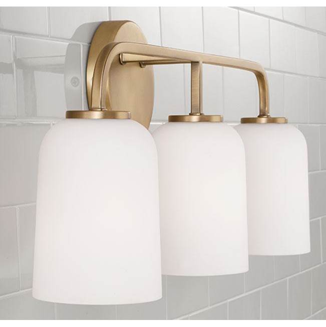 Capital Lighting Lawson 23.5''w X 9.75''h 3-light Vanity In Aged Brass With Soft White Glass