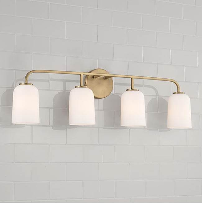 Capital Lighting 148841AD-542 Aged Brass 32.25''w X 9.75''h 4-light Vanity In Aged Brass With Soft White Glass Image 4