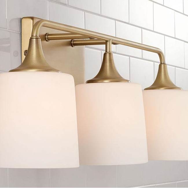 Capital Lighting Presley 26.25''w X 10.25''h 3-light Vanity In Aged Brass With Soft White Glass