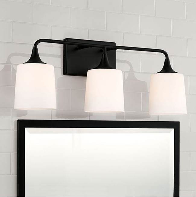 Capital Lighting 148931MB-541 Matte Black 26.25''w X 10.25''h 3-light Vanity In Matte Black With Soft White Glass Image 4