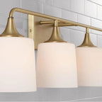 Capital Lighting Presley 36.75''w X 10.25''h 4-light Vanity In Aged Brass With Soft White Glass