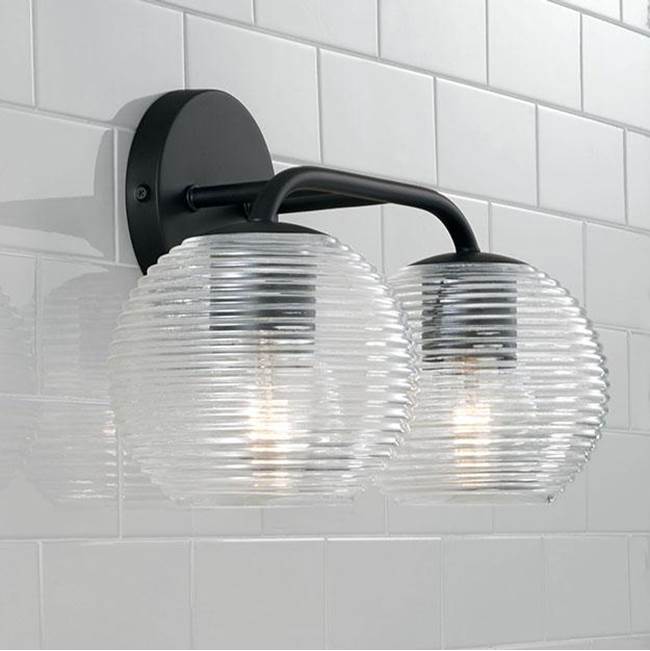 Capital Lighting Dolan 15.5''w X 9.5''h 2-light Vanity In Matte Brass With Clear Ribbed Glass