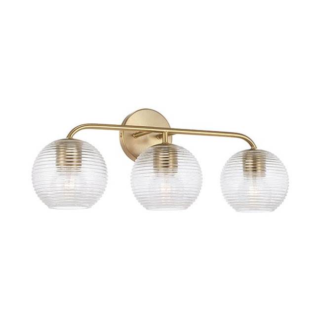 Capital Lighting 149931MA-544 Matte Brass 24.5''w X 9.5''h 3-light Vanity In Matte Brass With Clear Ribbed Glass Image 1