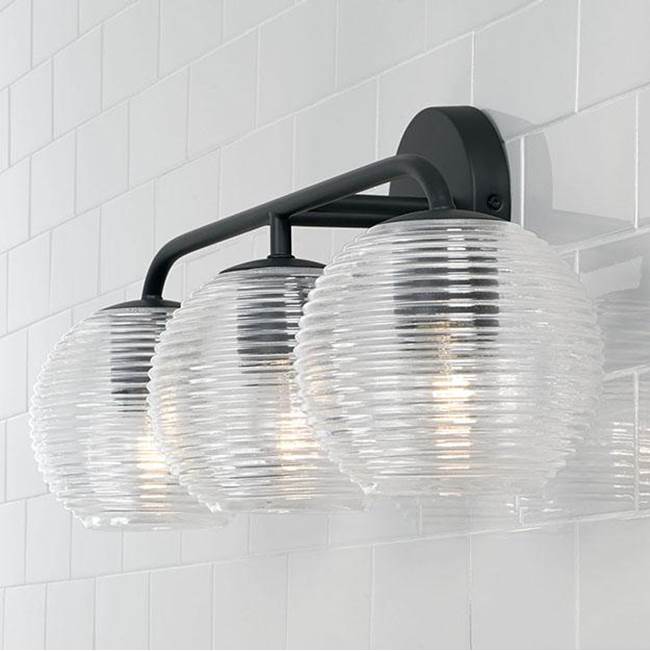 Capital Lighting Dolan 24.5''w X 9.5''h 3-light Vanity In Matte Brass With Clear Ribbed Glass