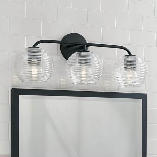 Capital Lighting 149931MB-544 Matte Black 24.5''w X 9.5''h 3-light Vanity In Matte Black With Clear Ribbed Glass Image 3