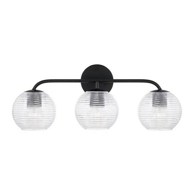 Capital Lighting 149931MB-544 Matte Black 24.5''w X 9.5''h 3-light Vanity In Matte Black With Clear Ribbed Glass Image 2