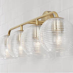 Capital Lighting Dolan 33.5''w X 9.5''h 4-light Vanity In Matte Brass With Clear Ribbed Glass