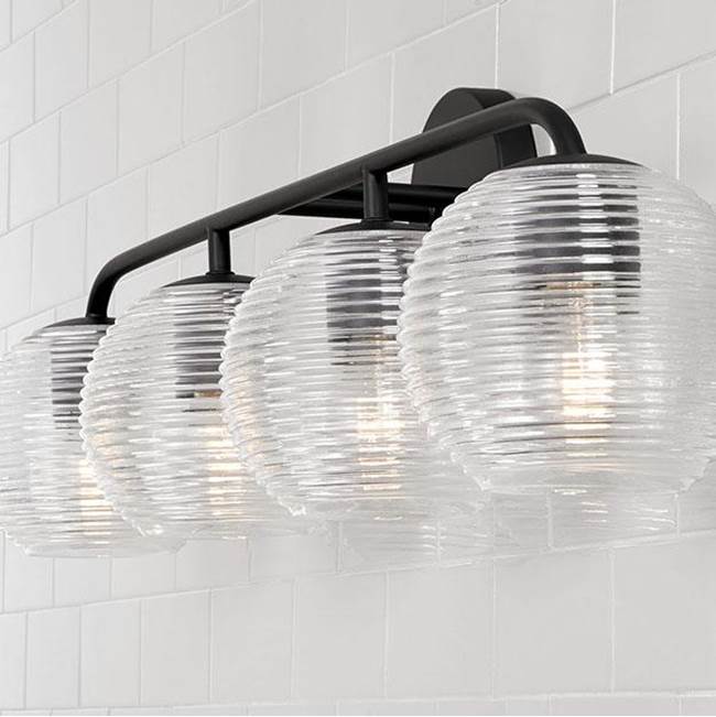 Capital Lighting Dolan 33.5''w X 9.5''h 4-light Vanity In Matte Brass With Clear Ribbed Glass