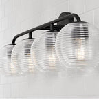 Capital Lighting Dolan 33.5''w X 9.5''h 4-light Vanity In Matte Brass With Clear Ribbed Glass