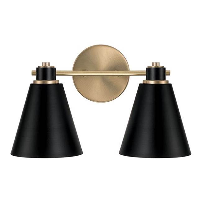 Capital Lighting 150121AB Aged Brass,Black 15''w X 9''h 2-light Vanity In Aged Brass And Black Metal Shade With White Interior Image 2