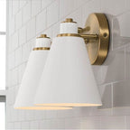 Capital Lighting Bradley 15''w X 9''h 2-light Vanity In Aged Brass And Black Metal Shade With White Interior
