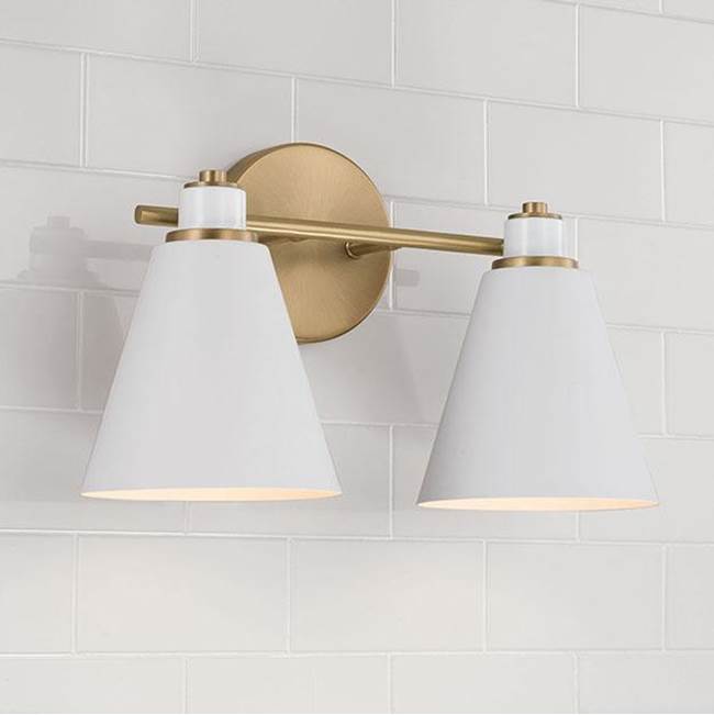 Capital Lighting 150121AW Aged Brass,White 15''w X 9''h 2-light Vanity In Aged Brass And White Metal Shade With White Interior Image 3