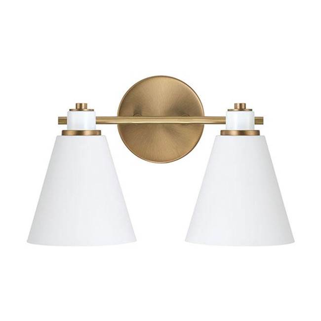 Capital Lighting 150121AW Aged Brass,White 15''w X 9''h 2-light Vanity In Aged Brass And White Metal Shade With White Interior Image 2