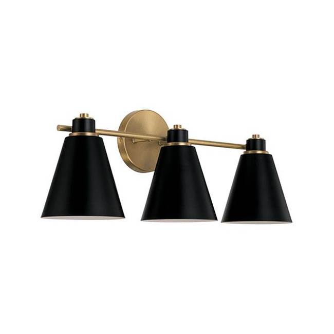 Capital Lighting 150131AB Aged Brass,Black 24''w X 9''h 3-light Vanity In Aged Brass And Black Metal Shade With White Interior Image 1