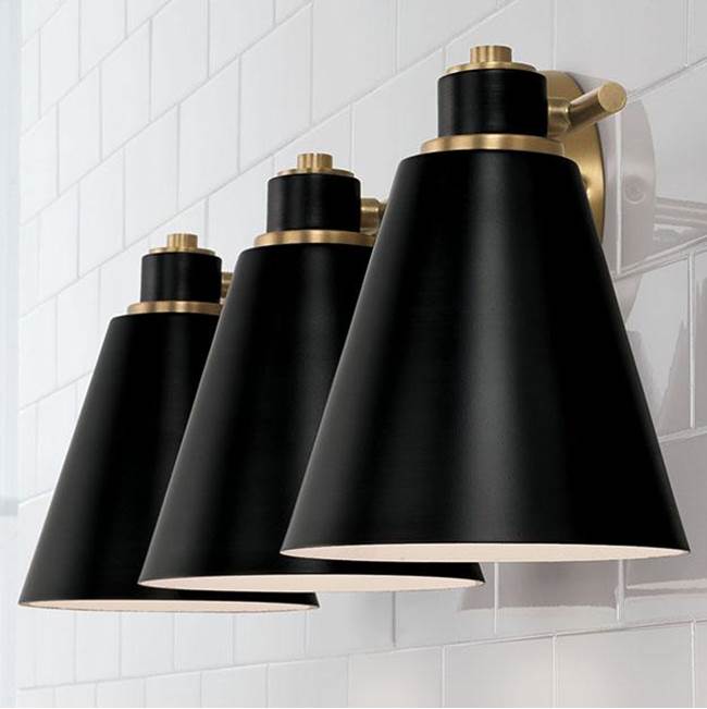 Capital Lighting Bradley 24''w X 9''h 3-light Vanity In Aged Brass And Black Metal Shade With White Interior