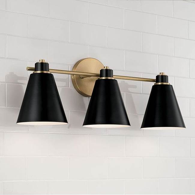 Capital Lighting 150131AB Aged Brass,Black 24''w X 9''h 3-light Vanity In Aged Brass And Black Metal Shade With White Interior Image 3
