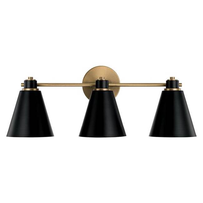 Capital Lighting 150131AB Aged Brass,Black 24''w X 9''h 3-light Vanity In Aged Brass And Black Metal Shade With White Interior Image 2