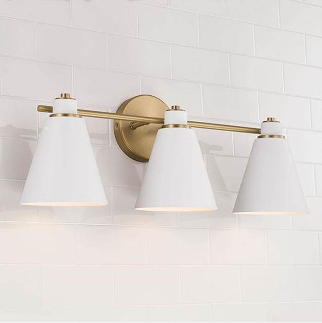 Capital Lighting 150131AW Aged Brass,White 24''w X 9''h 3-light Vanity In Aged Brass And White Metal Shade With White Interior Image 3