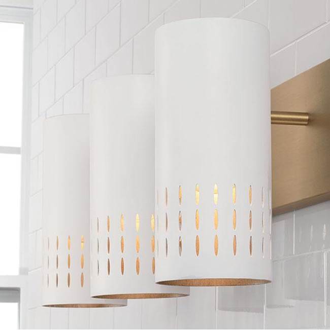 Capital Lighting Dash 24''w X 9.5''h 3-light Vanity In Aged Brass And White Metal Shade With Painted Aged Brass Interior