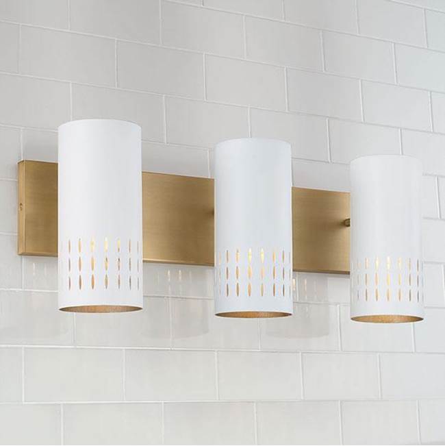 Capital Lighting 150231AW Aged Brass,White 24''w X 9.5''h 3-light Vanity In Aged Brass And White Metal Shade With Painted Aged Brass Interior Image 3