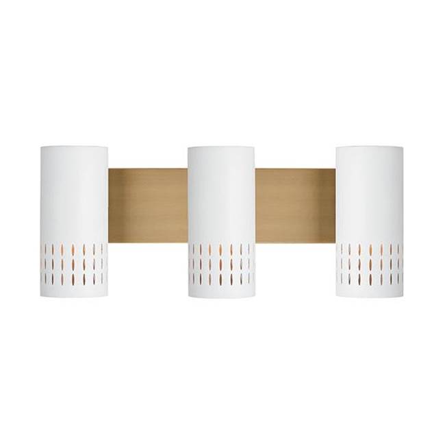 Capital Lighting 150231AW Aged Brass,White 24''w X 9.5''h 3-light Vanity In Aged Brass And White Metal Shade With Painted Aged Brass Interior Image 2