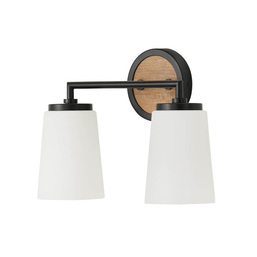 Capital Lighting 150821WK-546 Light Wood,Matte Black 14''w X 10.25''h 2-light Vanity In Matte Black And Mango Wood With Soft White Glass Image 1
