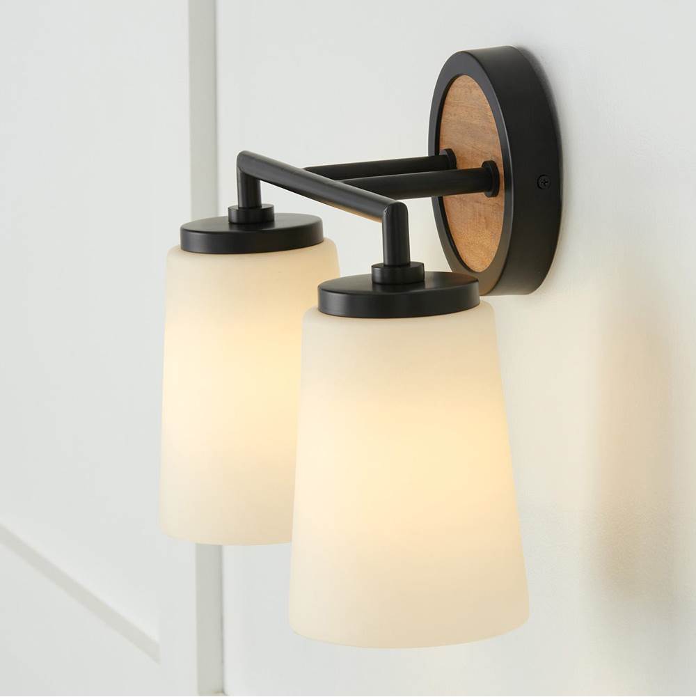 Capital Lighting 150821WK-546 Light Wood,Matte Black 14''w X 10.25''h 2-light Vanity In Matte Black And Mango Wood With Soft White Glass Image 4