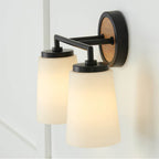 Capital Lighting 150821WK-546 Light Wood,Matte Black 14''w X 10.25''h 2-light Vanity In Matte Black And Mango Wood With Soft White Glass Image 4