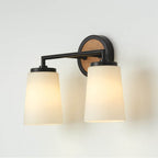 Capital Lighting Jonah 14''w X 10.25''h 2-light Vanity In Matte Black And Mango Wood With Soft White Glass