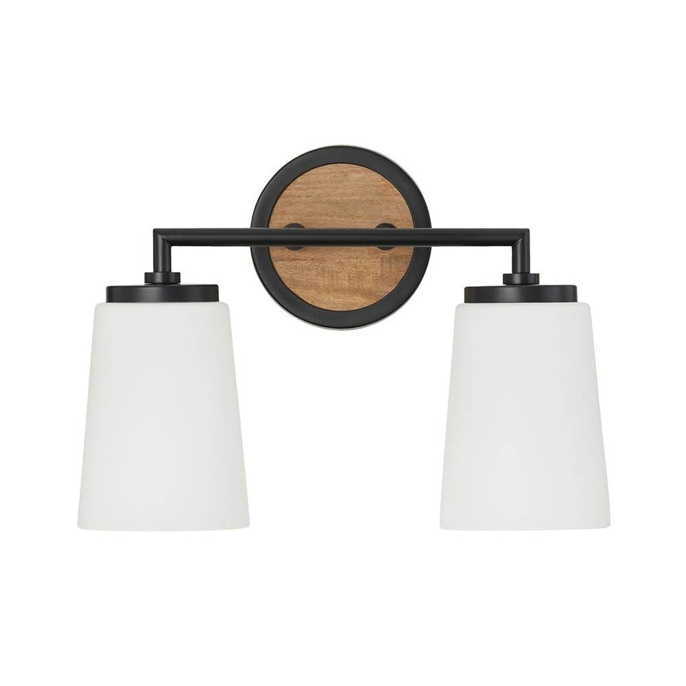 Capital Lighting 150821WK-546 Light Wood,Matte Black 14''w X 10.25''h 2-light Vanity In Matte Black And Mango Wood With Soft White Glass Image 3