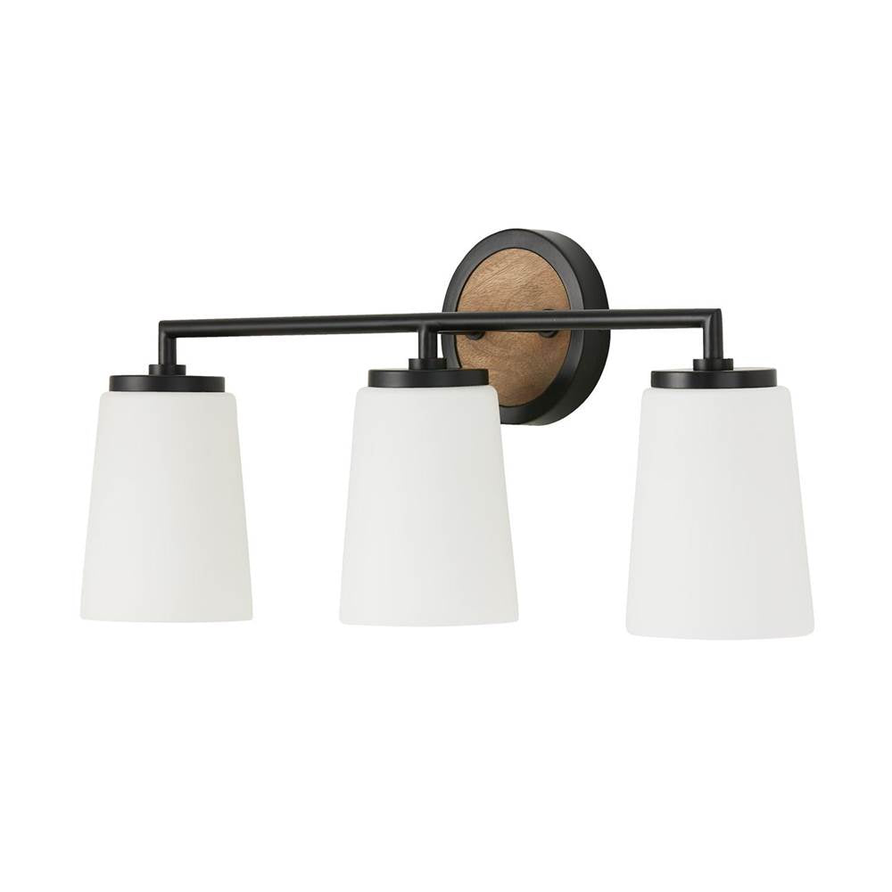 Capital Lighting 150831WK-546 Light Wood,Matte Black 23.50''w X 10.25''h 3-light Vanity In Matte Black And Mango Wood With Soft White Glass Image 1
