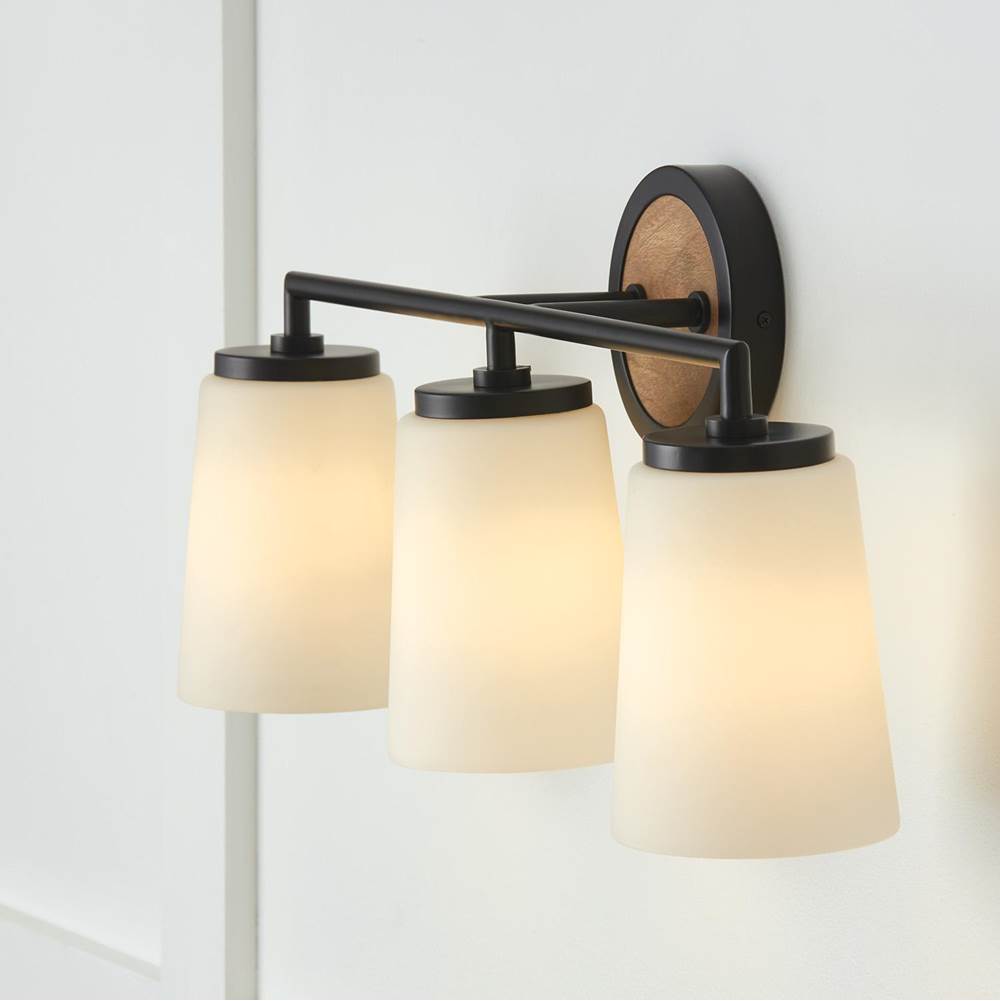 Capital Lighting 150831WK-546 Light Wood,Matte Black 23.50''w X 10.25''h 3-light Vanity In Matte Black And Mango Wood With Soft White Glass Image 4
