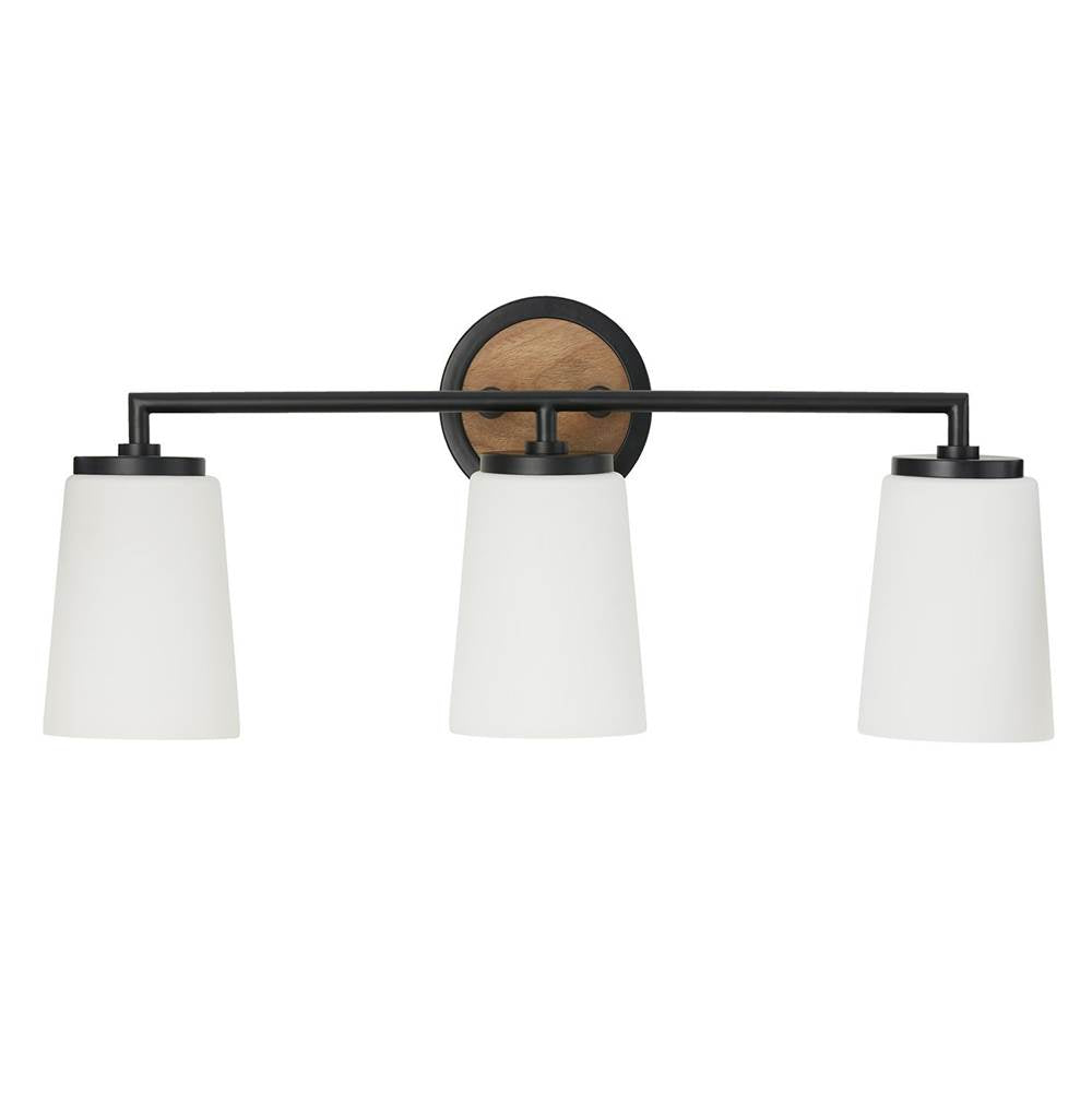 Capital Lighting 150831WK-546 Light Wood,Matte Black 23.50''w X 10.25''h 3-light Vanity In Matte Black And Mango Wood With Soft White Glass Image 3
