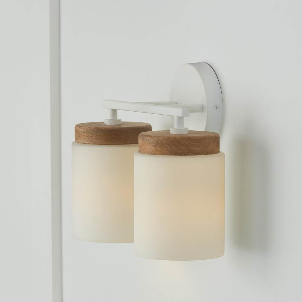 Capital Lighting 150921LT-547 Light Wood,White 14''w X 10.25''h 2-light Cylindrical Vanity In White With Mango Wood And Soft White Glass Image 4