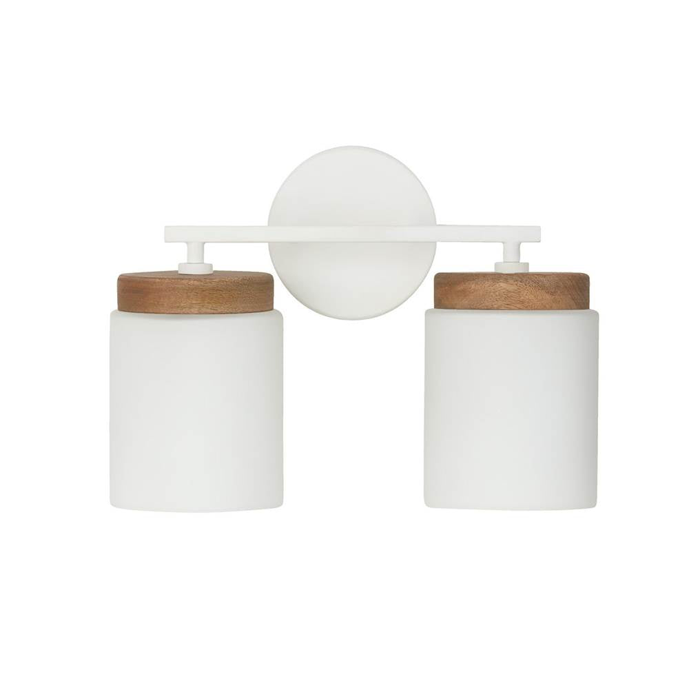 Capital Lighting 150921LT-547 Light Wood,White 14''w X 10.25''h 2-light Cylindrical Vanity In White With Mango Wood And Soft White Glass Image 3