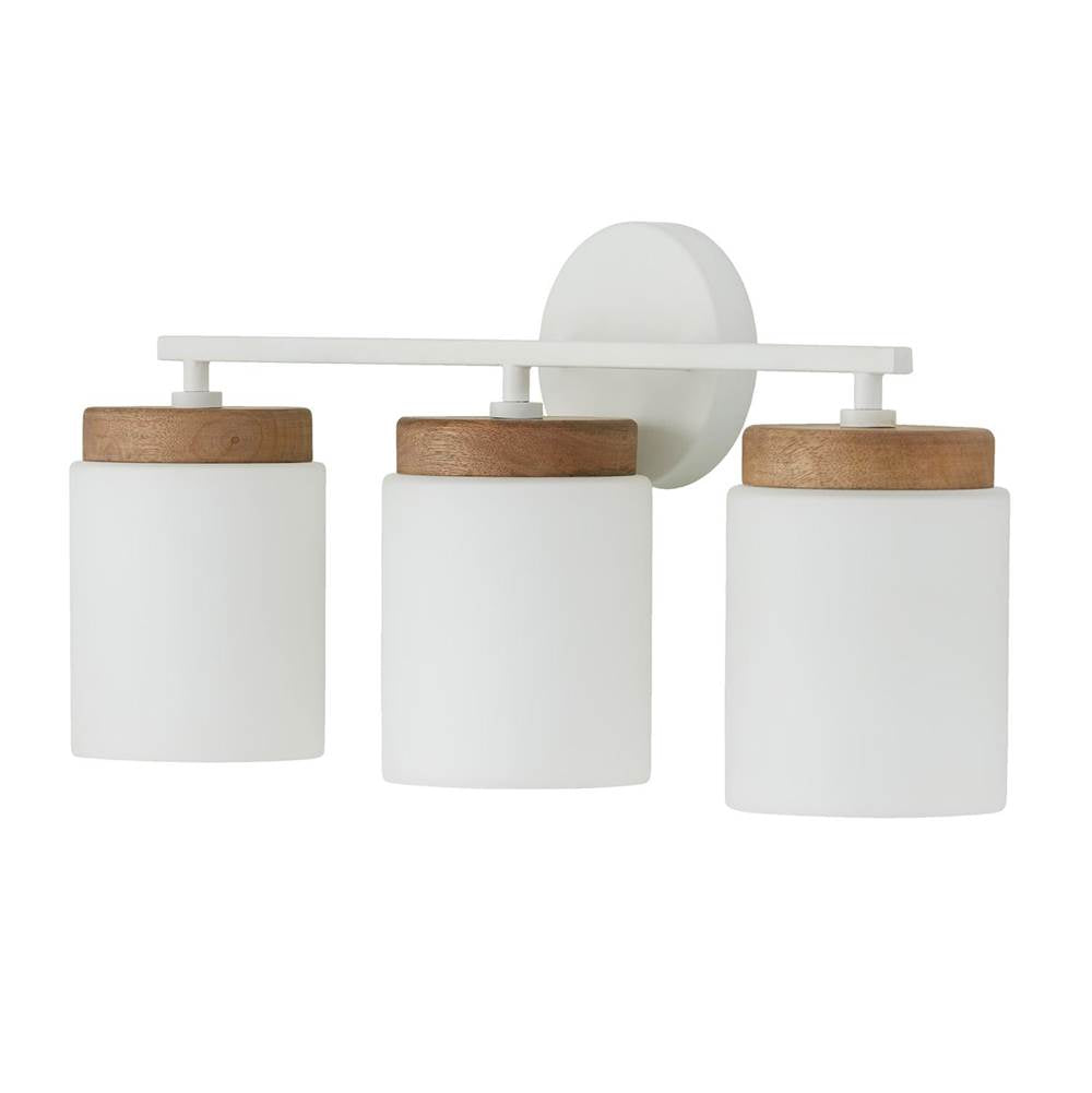 Capital Lighting 150931LT-547 Light Wood,White 23.50''w X 10.25''h 3-light Cylindrical Vanity In White With Mango Wood And Soft White Glass Image 1